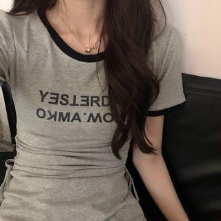Lettering Short-sleeve A-line Dress As Shown In Figure - One Size