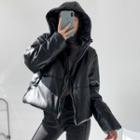 Hooded Padded Faux Leather Jacket