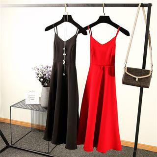 Spaghetti Strap Ribbon Back A-line Midi Dress