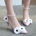 Flower Accent Ankle Strap Kitten Heel Sandals