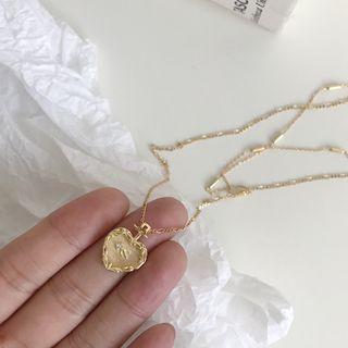 925 Sterling Silver Heart Necklace L213 - 2 Layer - Heart - Gold - One Size