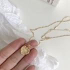 925 Sterling Silver Heart Necklace L213 - 2 Layer - Heart - Gold - One Size