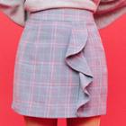 Frill-trim Wool Blend Plaid Mini Skirt