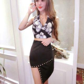 Set: Printed Halter Top + Pencil Skirt