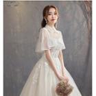Lace Strappy Wedding Ball Gown With Train / Shawl / Set