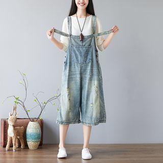 Wide-leg Denim Jumper Pants Light Blue - One Size