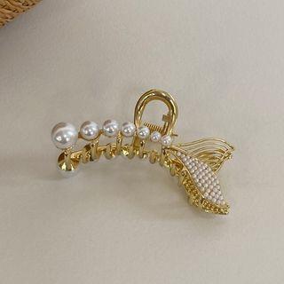 Mermaid Tail Faux Pearl Hair Clamp 1 Pair - Gold & White - One Size