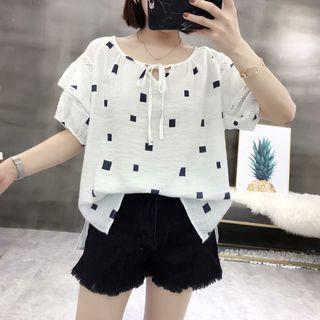 Short-sleeve Square Print Blouse
