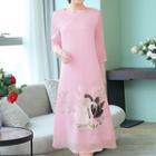 Traditional Chinese 3/4-sleeve Embroidery Midi A-line Dress