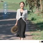 Set: Ruffle Trim Sleeveless Dress + Tie-front Top