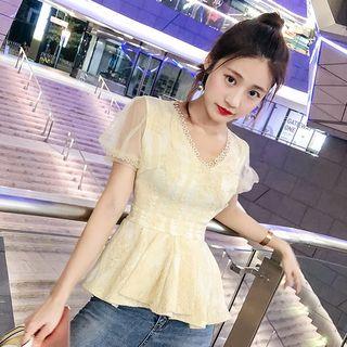 Short-sleeve Ruffle Hem Chiffon Top