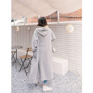 Hooded Drawstring-waist Zip-up Cotton Coat