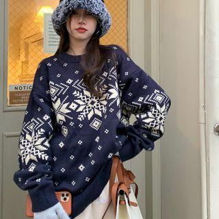 Pattern Sweater Navy Blue & White - One Size