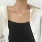 Butterfly Freshwater Pearl Pendant Alloy Necklace 1 Pc - Necklace - Gold - One Size