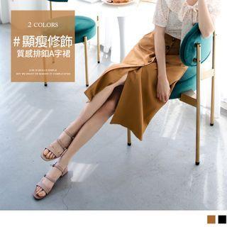 Buttoned Slit-front A-line Midi Skirt