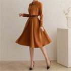 Half-placket Flap Dress With Belt