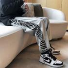 Couple Matching Zebra Print Panel Plain Sweatpants