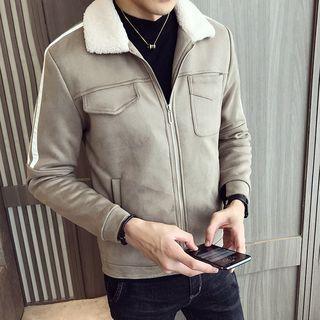 Contrast Trim Faux Suede Zip Jacket