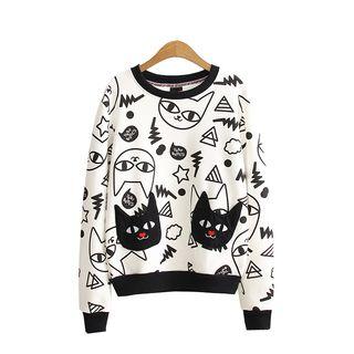 Cat Applique Tipped Pullover