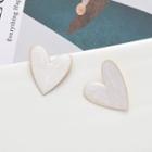 Heart Glaze Earring 1 Pair - S925 Silver Stud - White - One Size