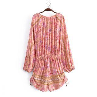 Print Drawstring-waist Romper