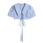 Short-sleeve Crop Shirt Light Blue - One Size