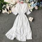 Tassel-hem V-neck Short-sleeve Dress