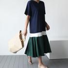 Color-block Ruffle-hem Long Dress