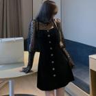 Velvet Strappy A-line Dress / Sheer Top