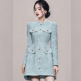 Long-sleeve Plaid A -line Dress