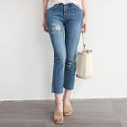 Rose-embroidered Semi Boot-cut Jeans