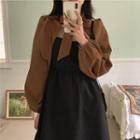 Mock Two-piece Bow Mini A-line Dress Brown & Black - One Size