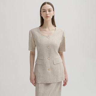 Fringe-edge U-neck Tweed Jacket