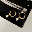 Faux Pearl Alloy Dangle Earring Type A - 1 Pair - Gold - One Size