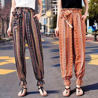 Print Chiffon Baggy Pants With Sash