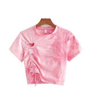 Short-sleeve Tie-dyed Drawstring Shirt