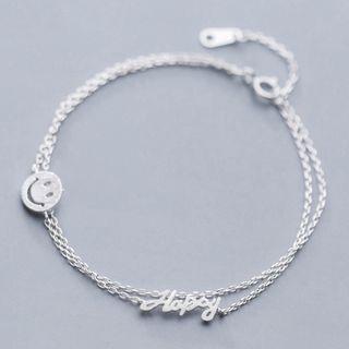 925 Sterling Silver Smiley Lettering Layered Bracelet Silver - One Size