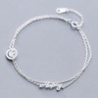 925 Sterling Silver Smiley Lettering Layered Bracelet Silver - One Size