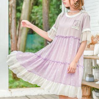 Elbow-sleeve Sheer Panel Dress