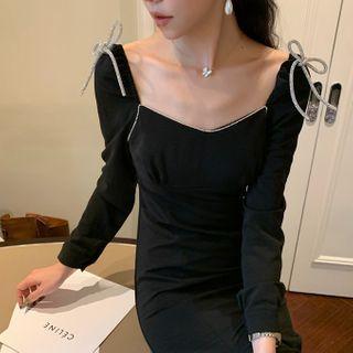 Bow Slit Midi Sheath Dress
