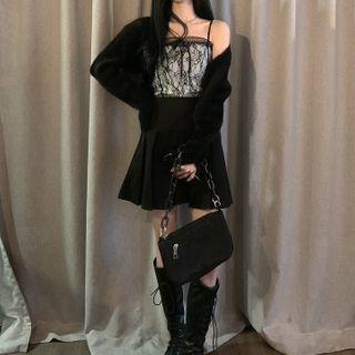Spaghetti Strap Lace Top / Cardigan / Mini A-line Skirt