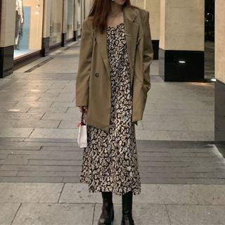 Oversized Long-sleeve Blazer / Floral Suspender Skirt