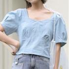 Short-sleeve Square Collar Denim Cropped Top