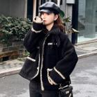 Faux Pearl Button Fleece Jacket