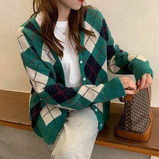Argyle Knit Sweater Jacket