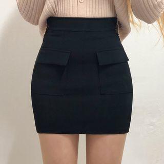 High-waist Flap-front Mini Skirt