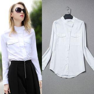 Long Sleeve Mock Neck Pocketed Shirt