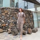 Lace-collar Button-front Jumpsuit