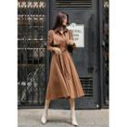 Flap Flared Long Trench Dress With Belt