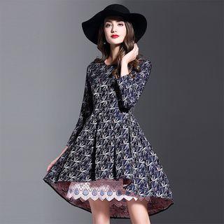 Lace Hem Printed A-line Dress